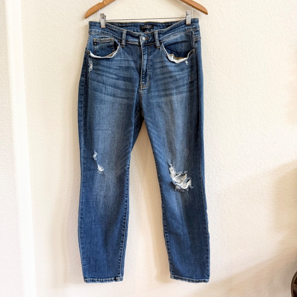Judy Blue Slim Fit Distressed Medium Wash Jeans Womens 14W JB82204DK-PL